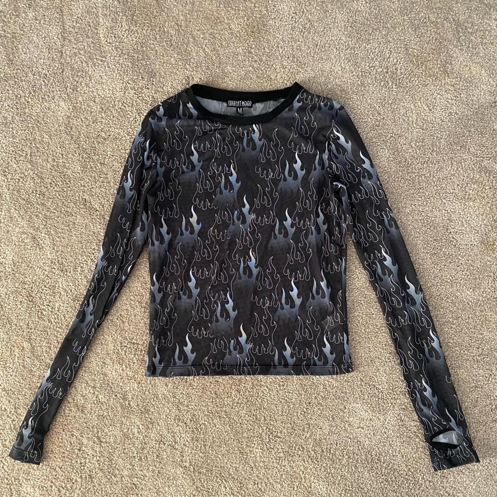 mesh flame shirt with thumb holes! slightly used :)